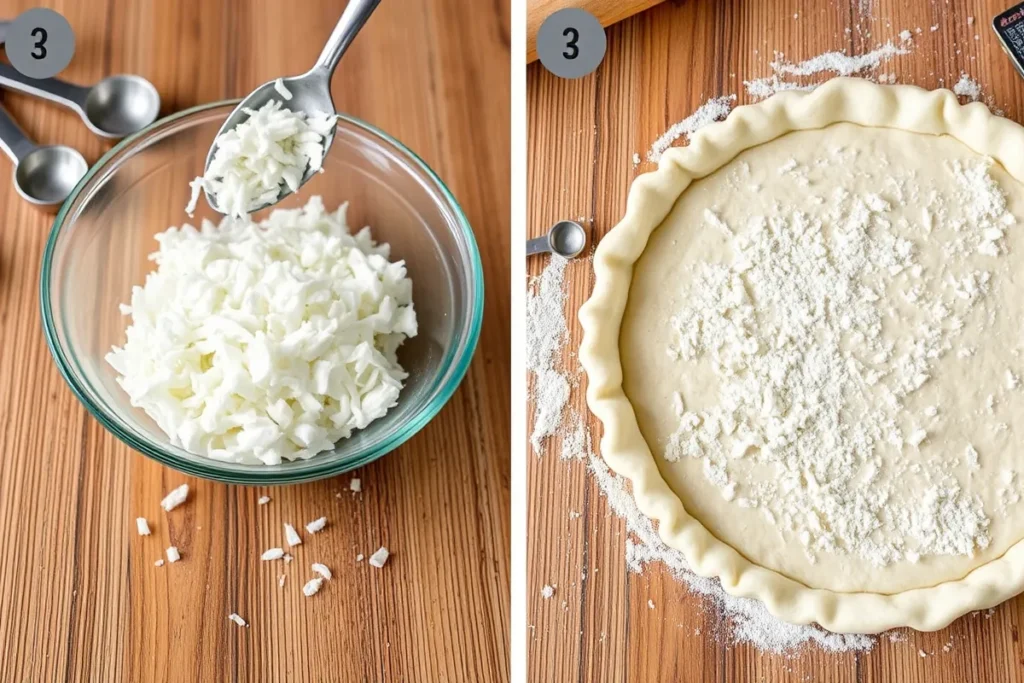 Adding coconut flavor to pie crust with shredded coconut and dough