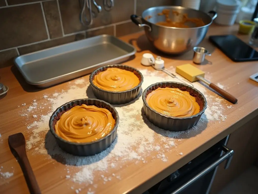 Preparing cake batter in round cake pans for Spider Man cake, ready for baking