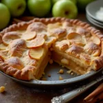 A freshly baked sugar-free apple pie with a golden crust and spiced apple filling, served on a rustic wooden table with fresh apples and cinnamon sticks.